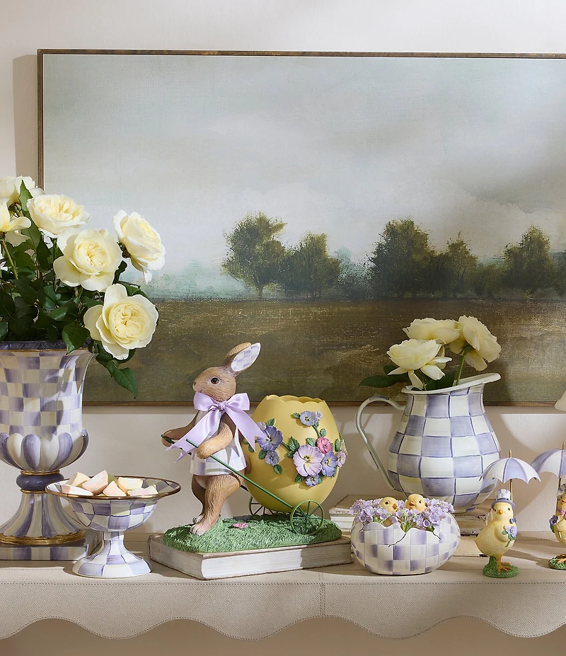 MacKenzie-Childs Easter Collection Pansy Party Bunny and Cart Centerpiece