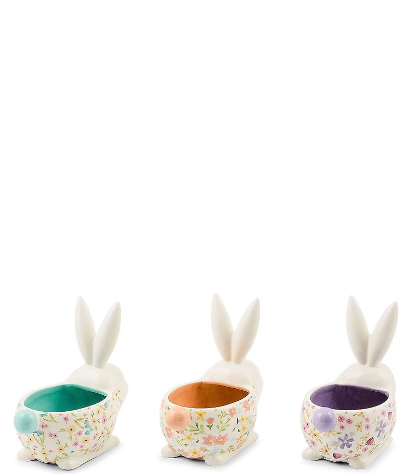 MacKenzie-Childs Easter Collection Posie Patch Ceramic Rabbit Candy Dishes, Set of 3