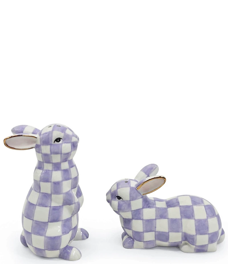 MacKenzie-Childs Easter Collection Rosy Check Bunny Salt & Pepper Set
