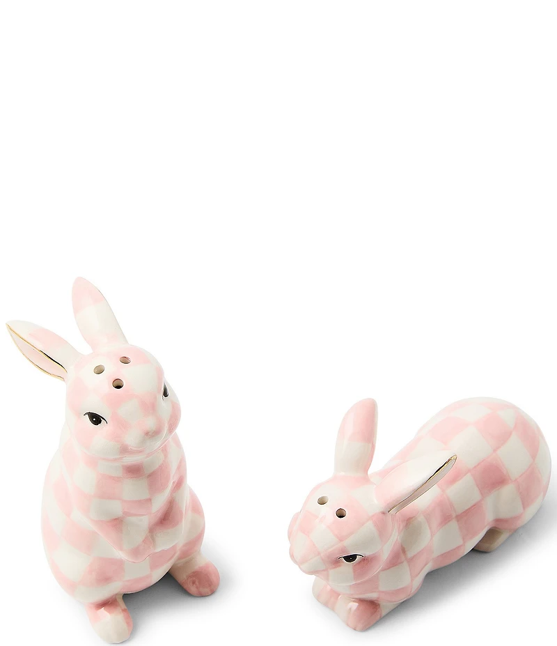 MacKenzie-Childs Easter Collection Rosy Check Bunny Salt & Pepper Set