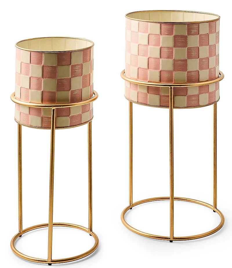 MacKenzie-Childs Garden/Outdoor Collection Rosy Check It Out Planters, Set of 2