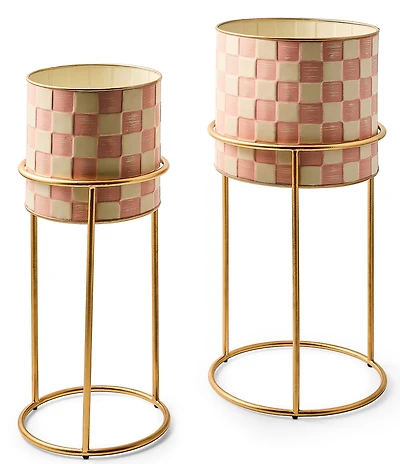 MacKenzie-Childs Garden/Outdoor Collection Rosy Check It Out Planters, Set of 2