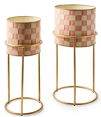 MacKenzie-Childs Garden/Outdoor Collection Rosy Check It Out Planters, Set of 2
