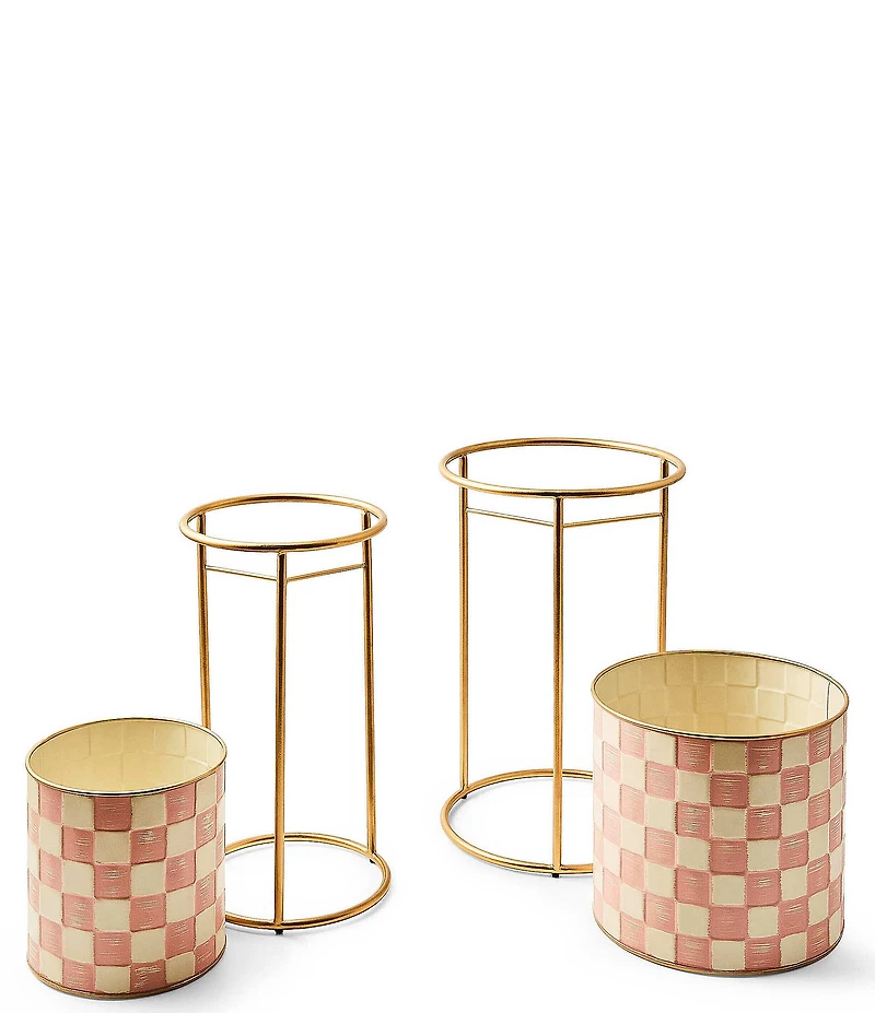 MacKenzie-Childs Garden/Outdoor Collection Rosy Check It Out Planters, Set of 2
