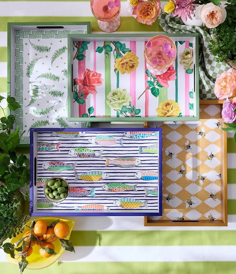 MacKenzie-Childs Go Fish Wood Serving Tray with Handles