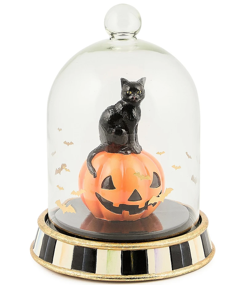 MacKenzie-Childs Halloween Black Cat Glass Cloche with Base