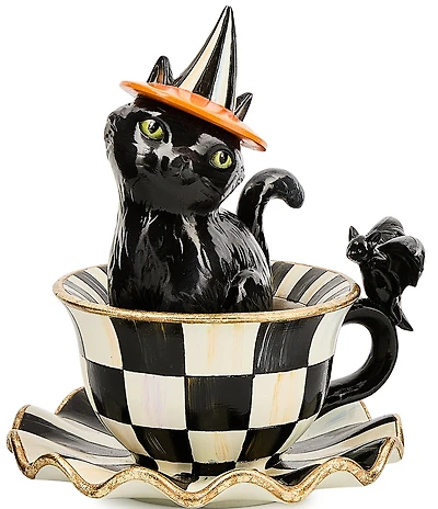 MacKenzie-Childs Halloween Collection Courtly Check Teacup Cat Decor