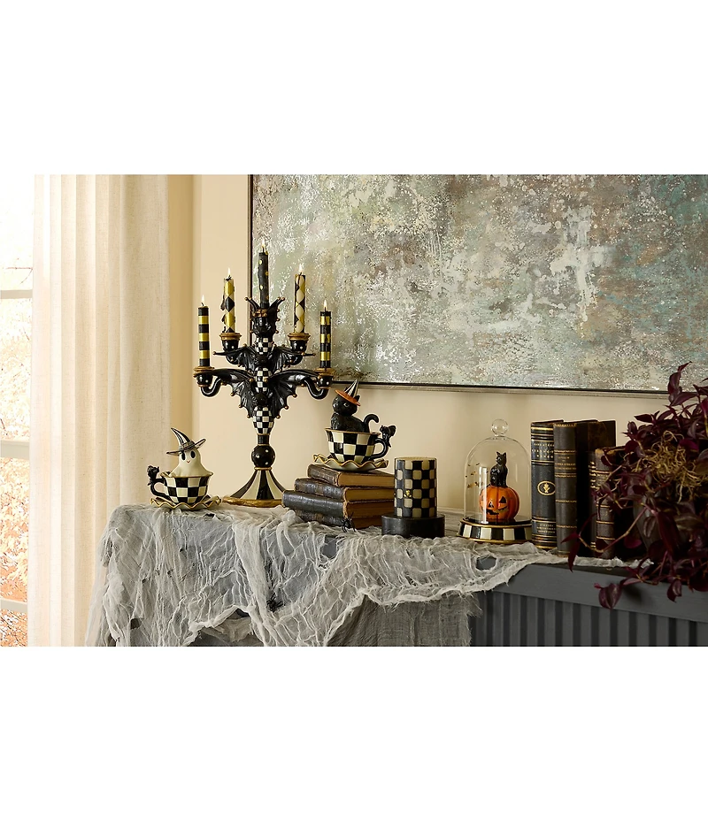 MacKenzie-Childs Halloween Collection Courtly Check Teacup Cat Decor