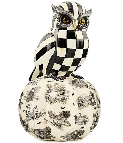 MacKenzie-Childs Halloween Collection Courtly Owl on Toile Patterned Pumpkin Decor