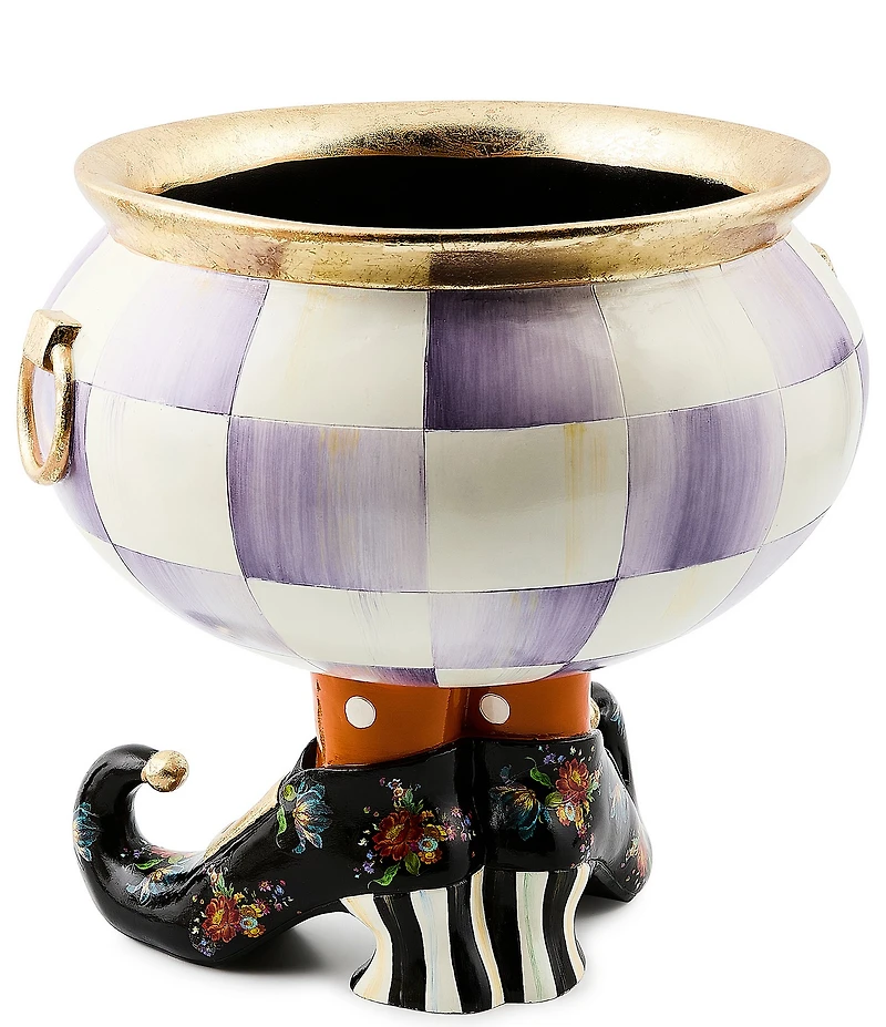 MacKenzie-Childs Halloween Collection Fergal Violet Check Cauldron Bowl Decor