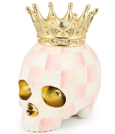 MacKenzie-Childs Halloween Collection Rosy Check Crowned Skull Decor