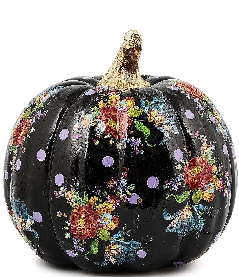 MacKenzie-Childs Harvest Black Flower Market Medium Pumpkin Decor