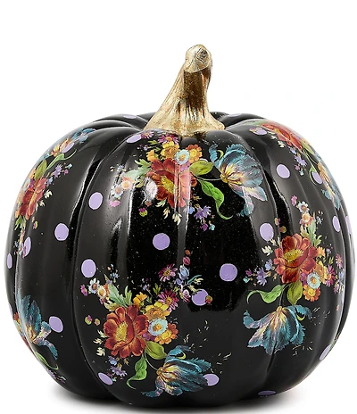 MacKenzie-Childs Harvest Black Flower Market Medium Pumpkin Decor