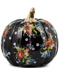 MacKenzie-Childs Harvest Black Flower Market Medium Pumpkin Decor