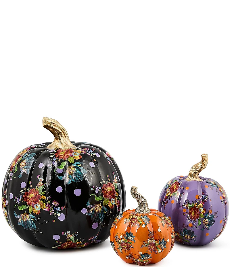 MacKenzie-Childs Harvest Black Flower Market Medium Pumpkin Decor