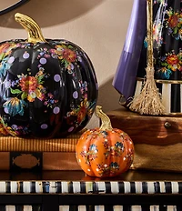 MacKenzie-Childs Harvest Black Flower Market Medium Pumpkin Decor