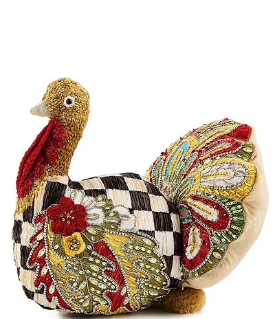 MacKenzie-Childs Harvest Collection Aurora Embellished Check Turkey Shaped Pillow