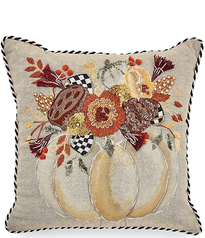 MacKenzie-Childs Harvest Collection Autumn Frost Beaded Pumpkin Throw Pillow