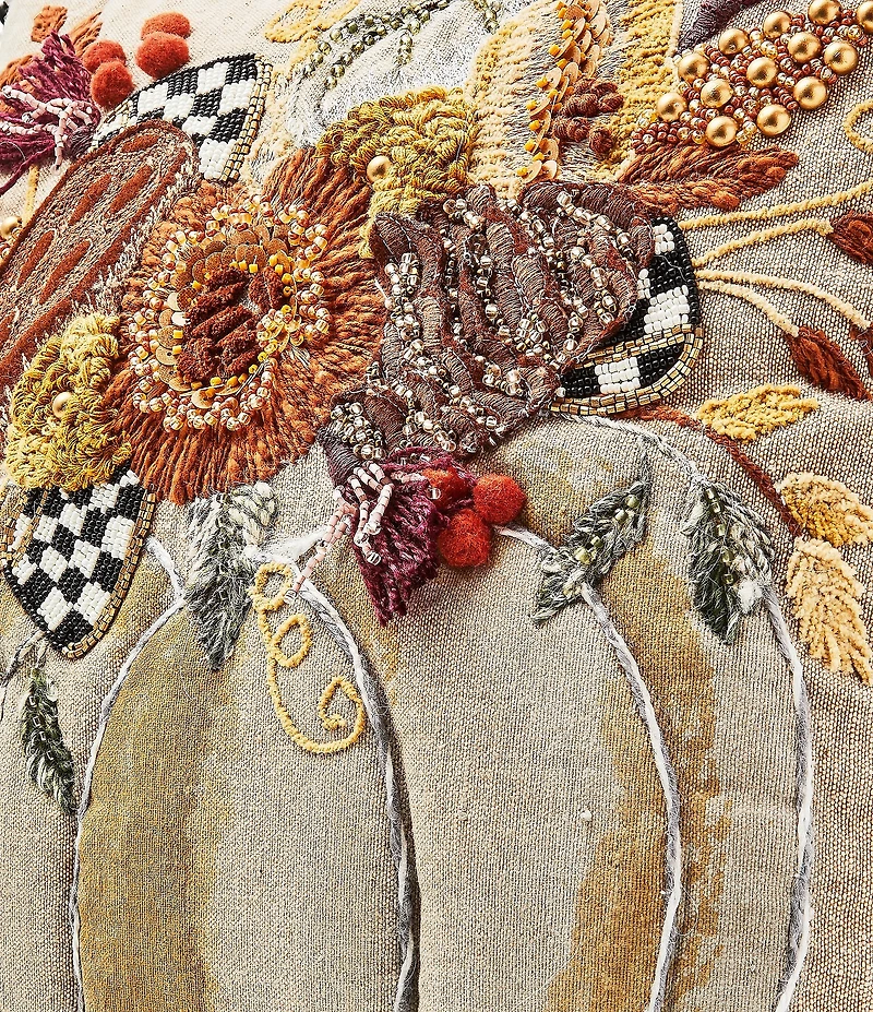 MacKenzie-Childs Harvest Collection Autumn Frost Beaded Pumpkin Throw Pillow