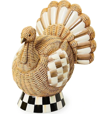 MacKenzie-Childs Harvest Collection Autumnology Check Basketweave Turkey Figurine