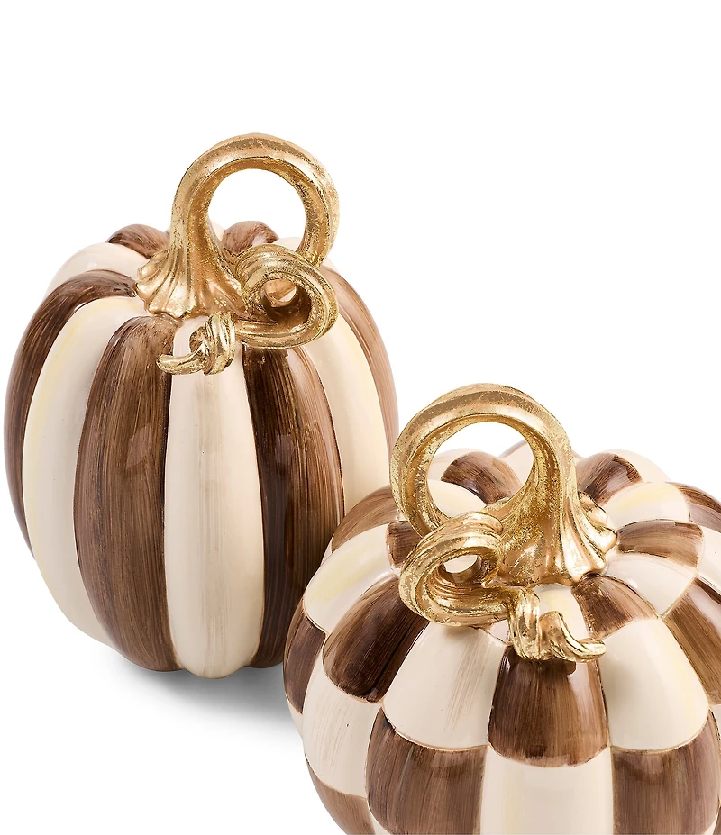 MacKenzie-Childs Harvest Collection Check® And Stripe Mini Pumpkins, Set Of 2