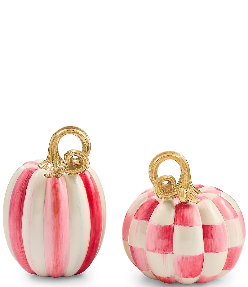 MacKenzie-Childs Harvest Collection Check® And Stripe Mini Pumpkins, Set Of 2