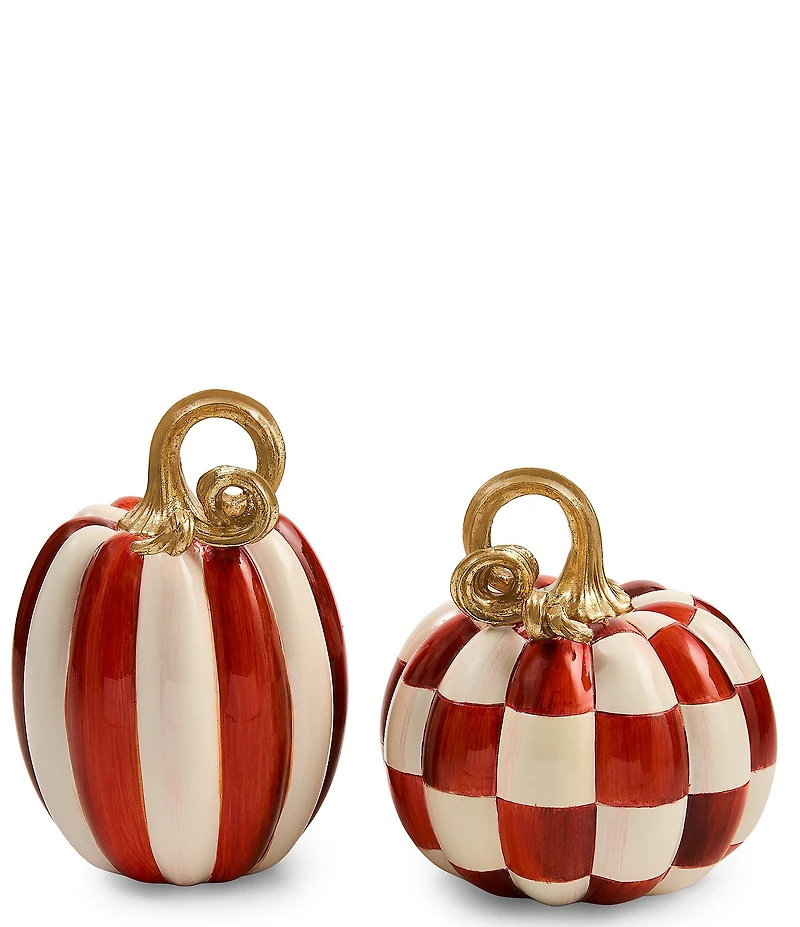 MacKenzie-Childs Harvest Collection Check® And Stripe Mini Pumpkins, Set Of 2
