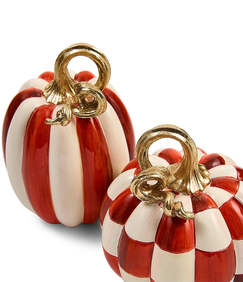 MacKenzie-Childs Harvest Collection Check® And Stripe Mini Pumpkins, Set Of 2