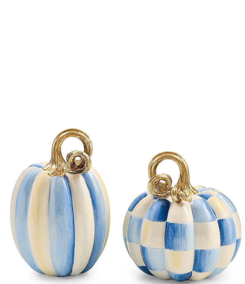 MacKenzie-Childs Harvest Collection Check® And Stripe Mini Pumpkins, Set Of 2
