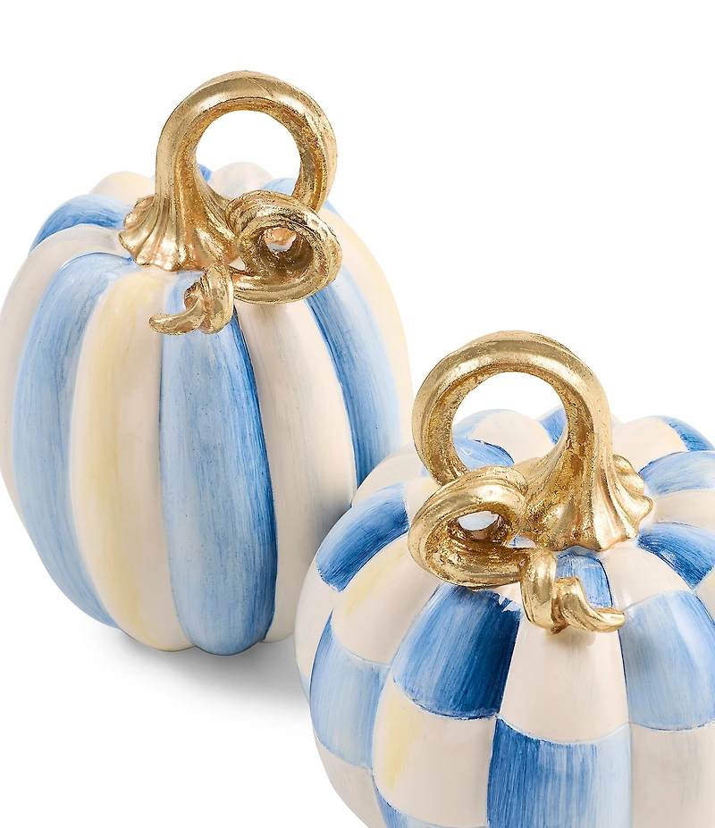 MacKenzie-Childs Harvest Collection Check® And Stripe Mini Pumpkins, Set Of 2