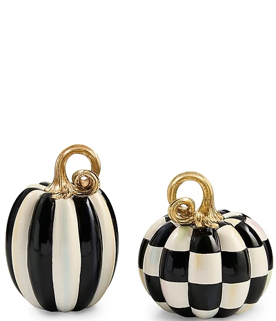 MacKenzie-Childs Harvest Collection Check® And Stripe Mini Pumpkins, Set Of 2