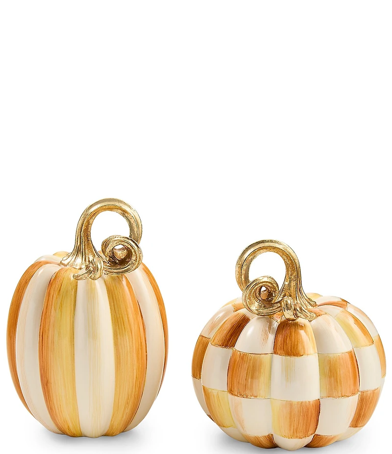 MacKenzie-Childs Harvest Collection Check® And Stripe Mini Pumpkins, Set Of 2
