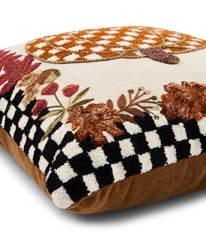 MacKenzie-Childs Harvest Collection Check Pumpkin Throw Pillow