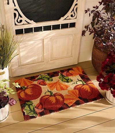 MacKenzie-Childs Harvest Pumpkin Check Coir Door Mat