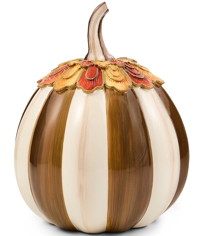 MacKenzie-Childs Harvest Glow Collection Chocolate Stripe Adorned Pumpkin