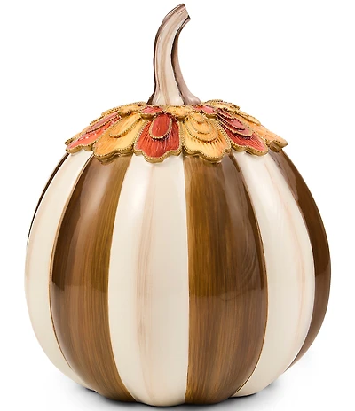 MacKenzie-Childs Harvest Glow Collection Chocolate Stripe Adorned Pumpkin