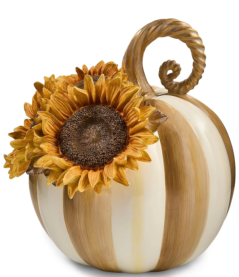 MacKenzie-Childs Harvest Glow Collection Mocha Stripe Sunflower Pumpkin