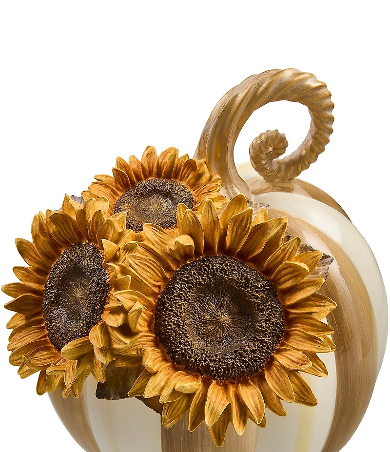 MacKenzie-Childs Harvest Glow Collection Mocha Stripe Sunflower Pumpkin