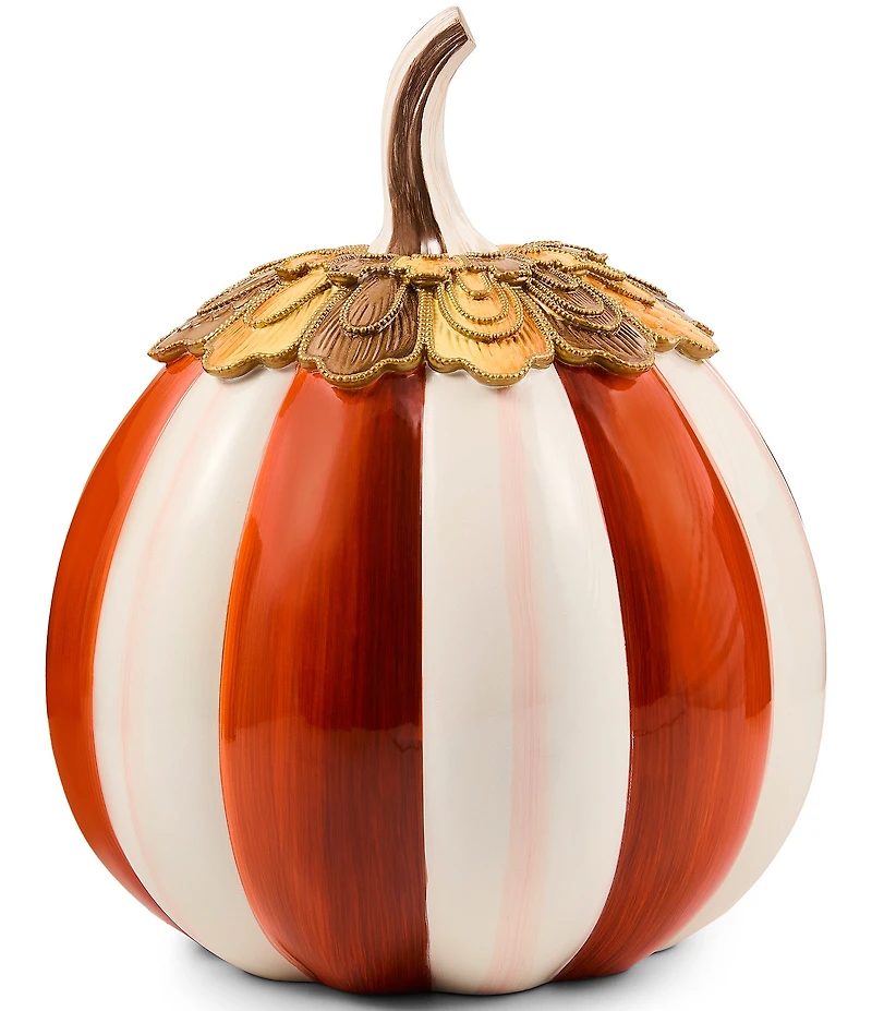 MacKenzie-Childs Harvest Glow Collection Paprika Stripe Adorned Pumpkin Figurine