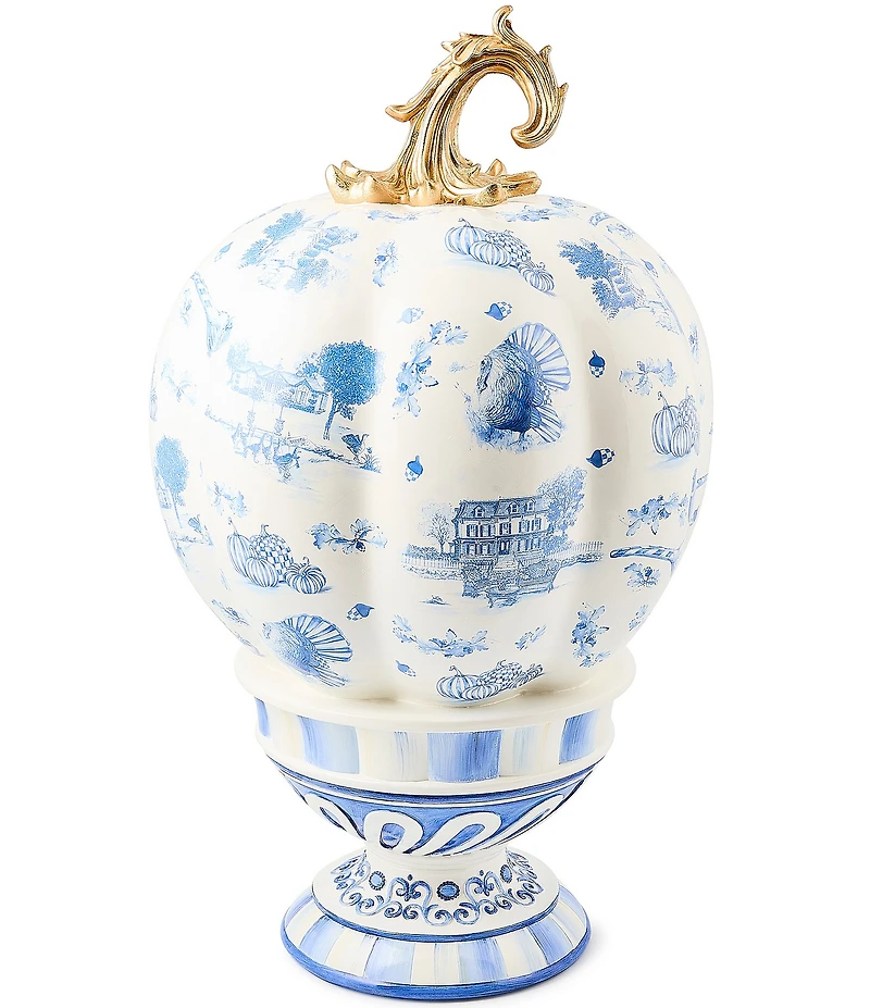 MacKenzie-Childs Harvest Royal Autumn Toile Tall Pedestal Pumpkin Decor