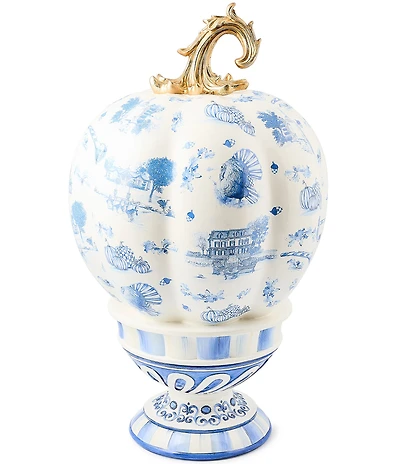MacKenzie-Childs Harvest Royal Autumn Toile Tall Pedestal Pumpkin Decor