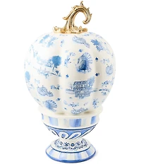 MacKenzie-Childs Harvest Royal Autumn Toile Tall Pedestal Pumpkin Decor