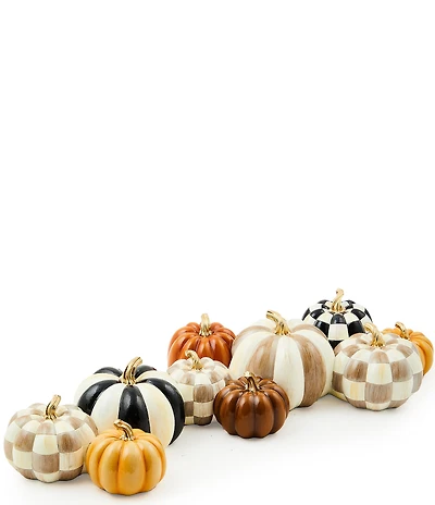 MacKenzie-Childs Harvest Royal Autumnology Check & Stripe Pumpkin Cluster Arrangement