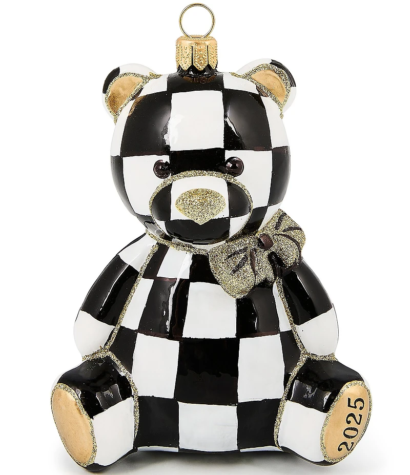 MacKenzie-Childs Holiday Collection 2025 Dated Courtly Check Bear Glass Ornament