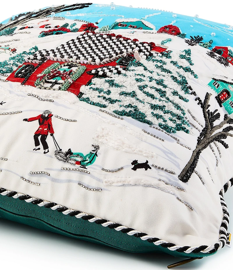 MacKenzie-Childs Holiday Collection Alpine Scene Embroidered Throw Square Pillow