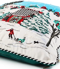 MacKenzie-Childs Holiday Collection Alpine Scene Embroidered Throw Square Pillow