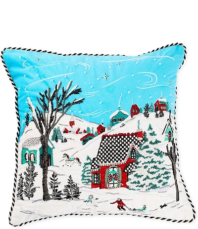 MacKenzie-Childs Holiday Collection Alpine Scene Embroidered Throw Square Pillow