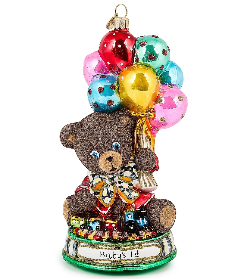 MacKenzie-Childs Holiday Collection Baby's 1st Balloon Bear Glass Ornament