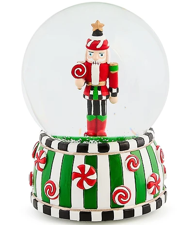 MacKenzie-Childs Holiday Collection Candy Cottage Nutcracker Snow Globe