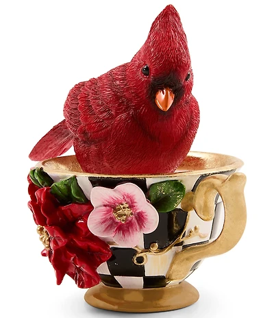 MacKenzie-Childs Holiday Collection Cardinal In Teacup Figurine